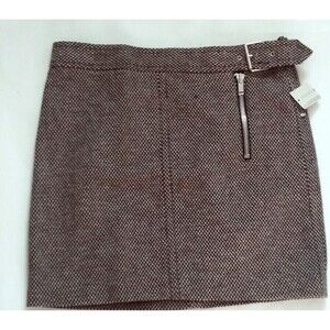 Tommy Hilfiger Women's Plaid Tweed Mini Skirt Size 8 Side Zip Buckle Belt Lined